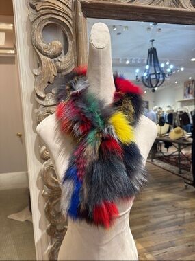 Handmade Natural Fox Fur Scarf in Tie Dye